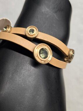Ella Euro Leather Wrap Bracelet Magnetic Clasp Gold Tone Stations